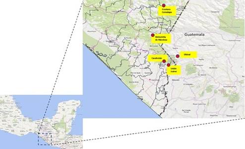 Ubicación aproximada de las cabeceras municipales